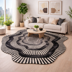 Modern living room with optical illusion rug
